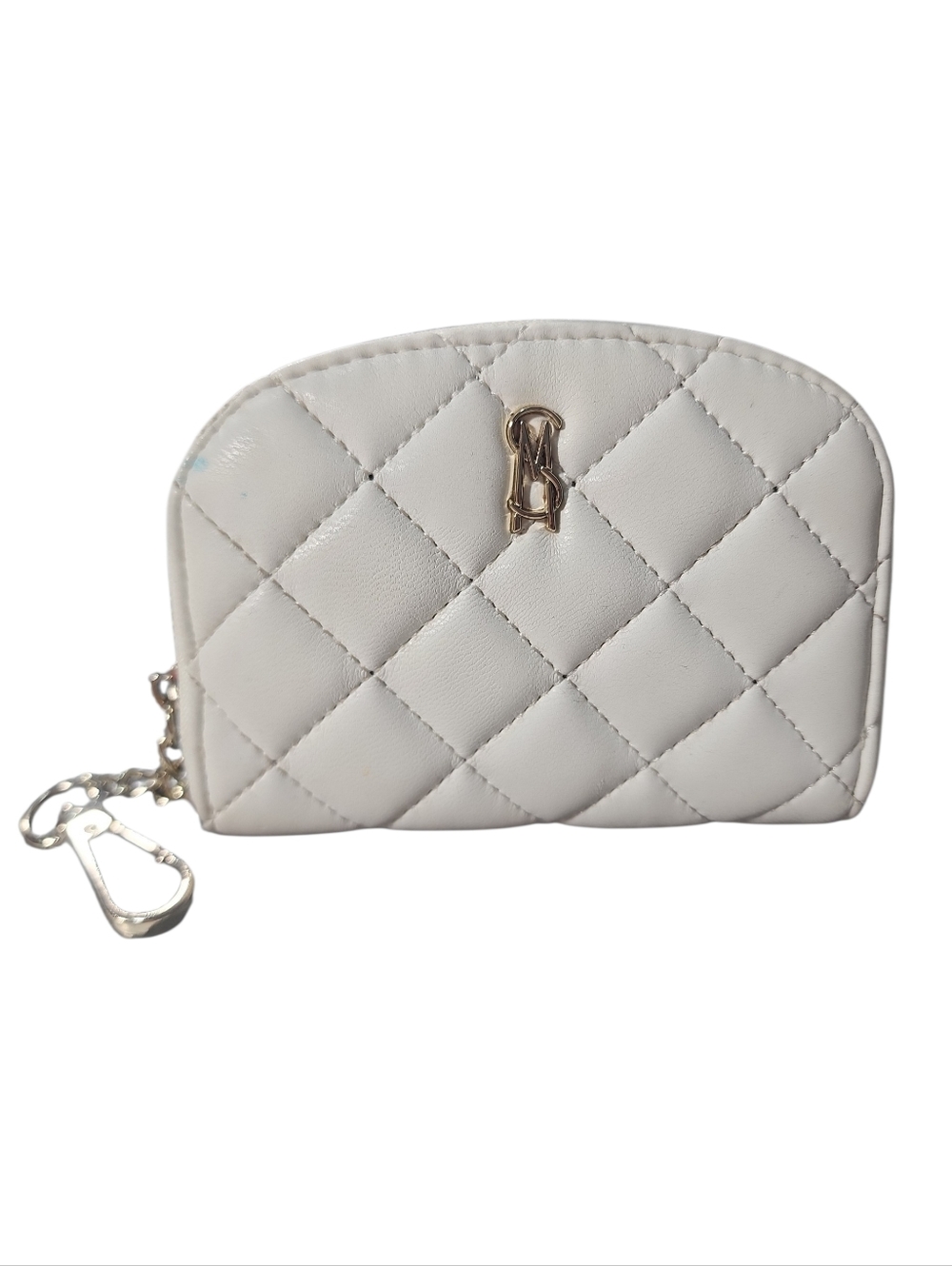 Steve Madden White Quilted Key Pouch with Gold Zipper